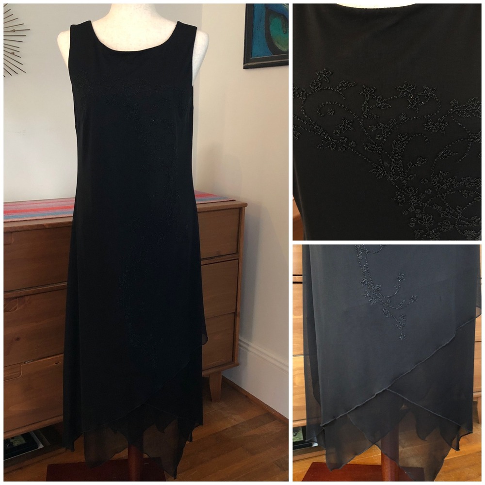 VTG‎ AGB Byer California Black Beaded Dress USA 10 M Y2K Whimsigoth Fairy Witchy